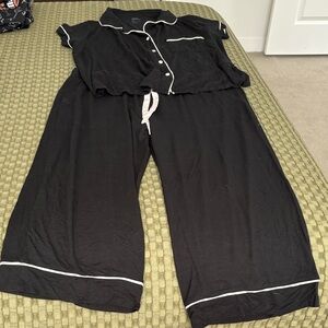Stars Above Black Pajama Set with White Trim